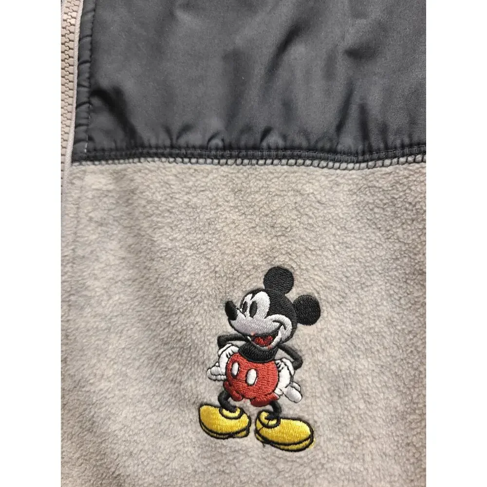 Disney Store Mickey Mouse Full Zip Jacket Gray Black Colorblock Fleece Mens L